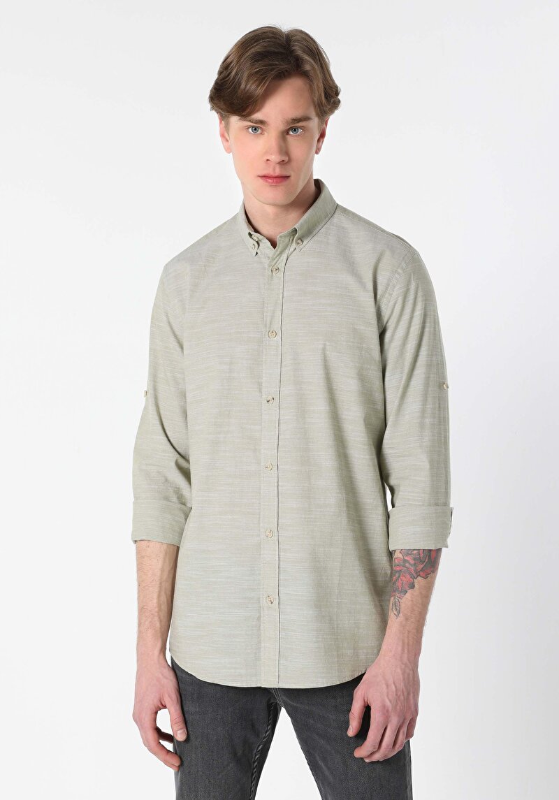 Показати інформацію про Сорочка З Довгим Рукавом Чоловіча Зелена  Cl1058567