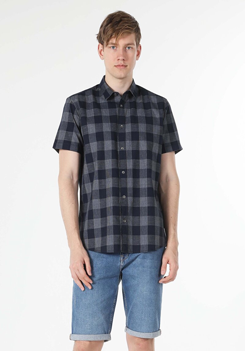 Показати інформацію про Сорочка З Коротким Рукавом Чоловіча Синя  Cl1058646