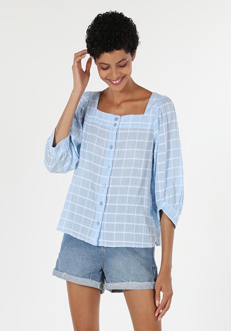 Зображення Сорочка З Довгим Рукавом Жіноча Блакитна Cl1058736