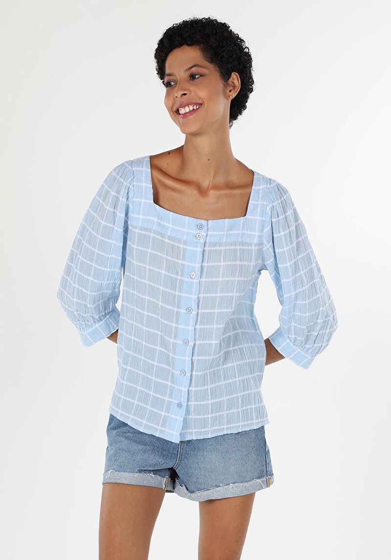 Показати інформацію про Сорочка З Довгим Рукавом Жіноча Блакитна  Cl1058736