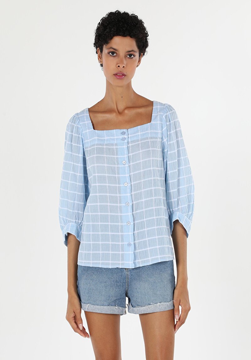 Показати інформацію про Сорочка З Довгим Рукавом Жіноча Блакитна  Cl1058736