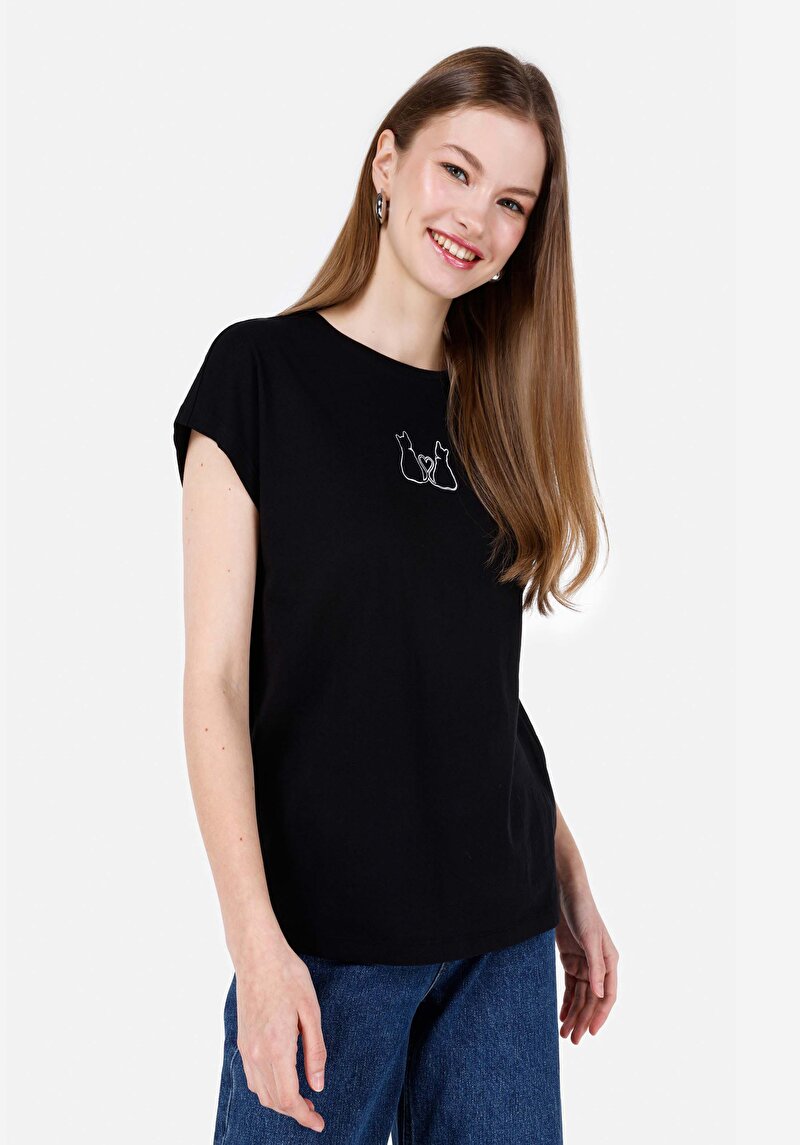 Зображення Футболка З Коротким Рукавом Жіноча Чорна  Cl1068586