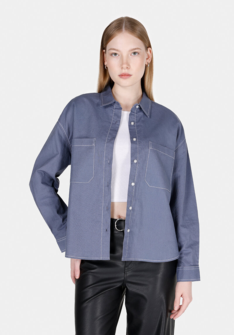 Зображення Сорочка З Довгим Рукавом Жіноча Блакитна  Cl1073309