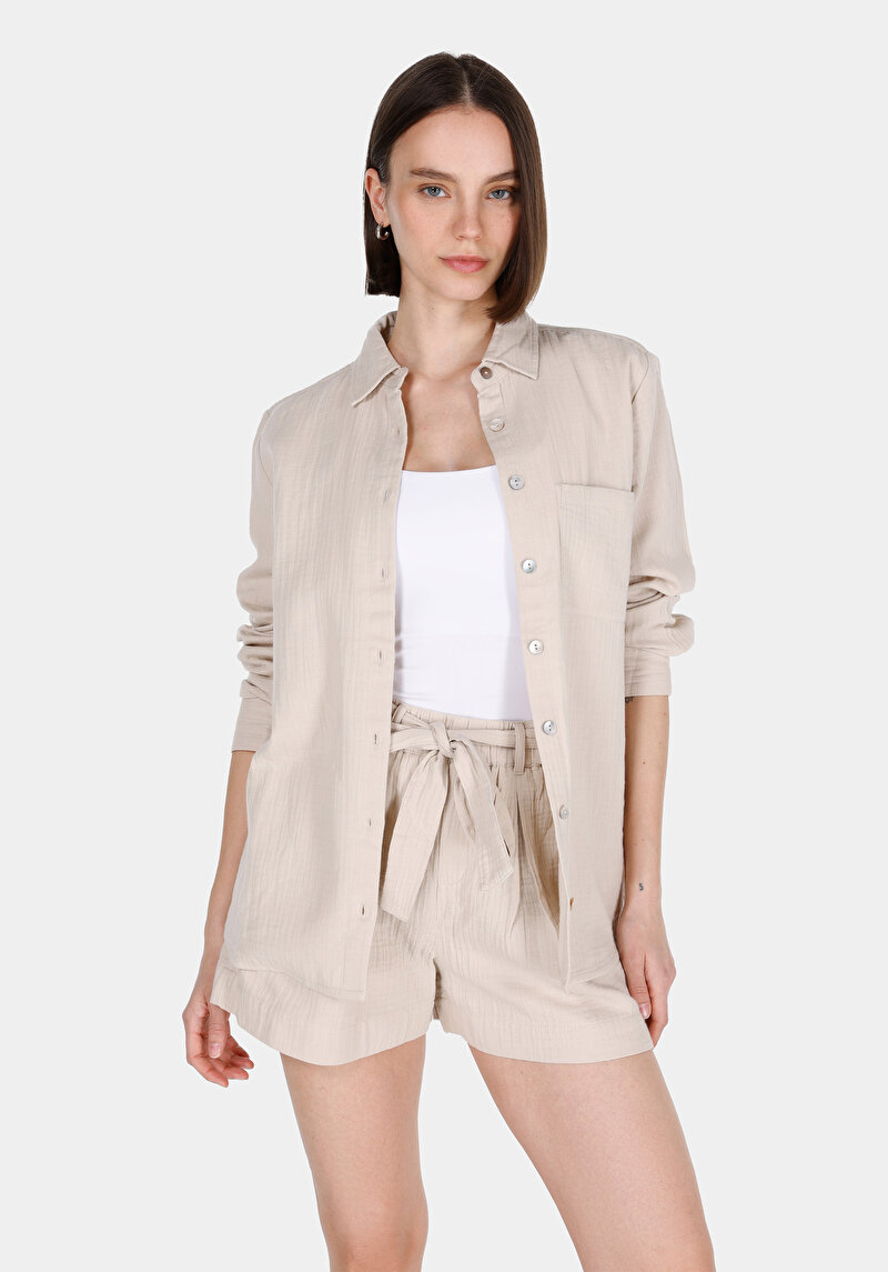 Зображення Сорочка З Довгим Рукавом Жіноча Бежева  Cl1074245