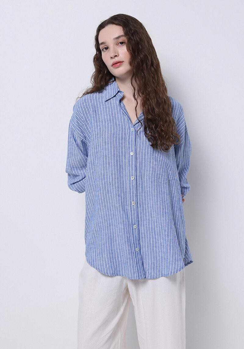 Зображення Сорочка З Довгим Рукавом Жіноча Блакитна  Cl1074631