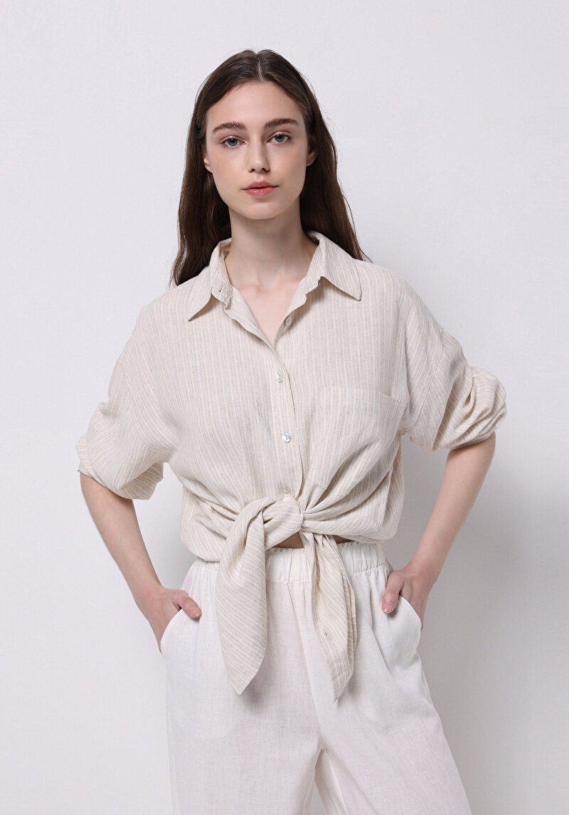 Зображення Сорочка З Довгим Рукавом Жіноча Бежева  Cl1074631