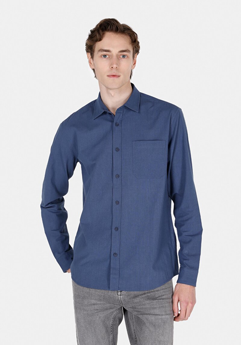 Зображення Сорочка З Довгим Рукавом Чоловіча Синя  Cl1073762