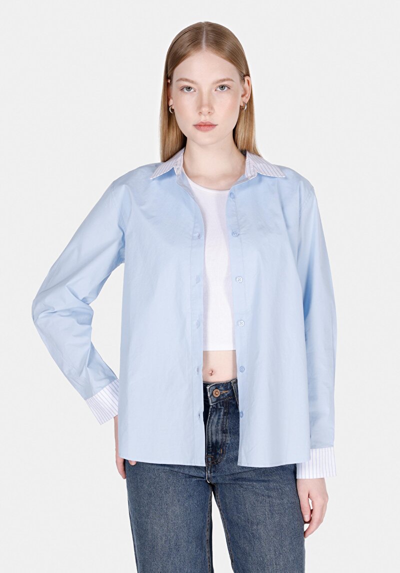 Зображення Сорочка З Довгим Рукавом Жіноча Блакитна  Cl1073300