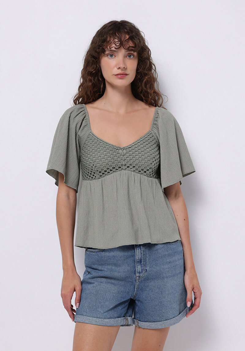 Зображення Блуза З Коротким Рукавом Жіночий Зелена  Cl1074577