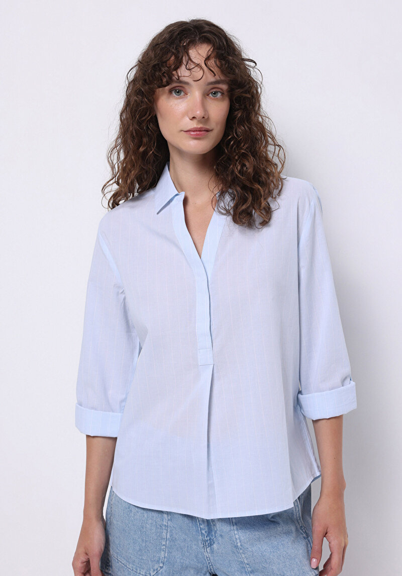 Зображення Сорочка З Довгим Рукавом Жіноча Блакитна  Cl1074640