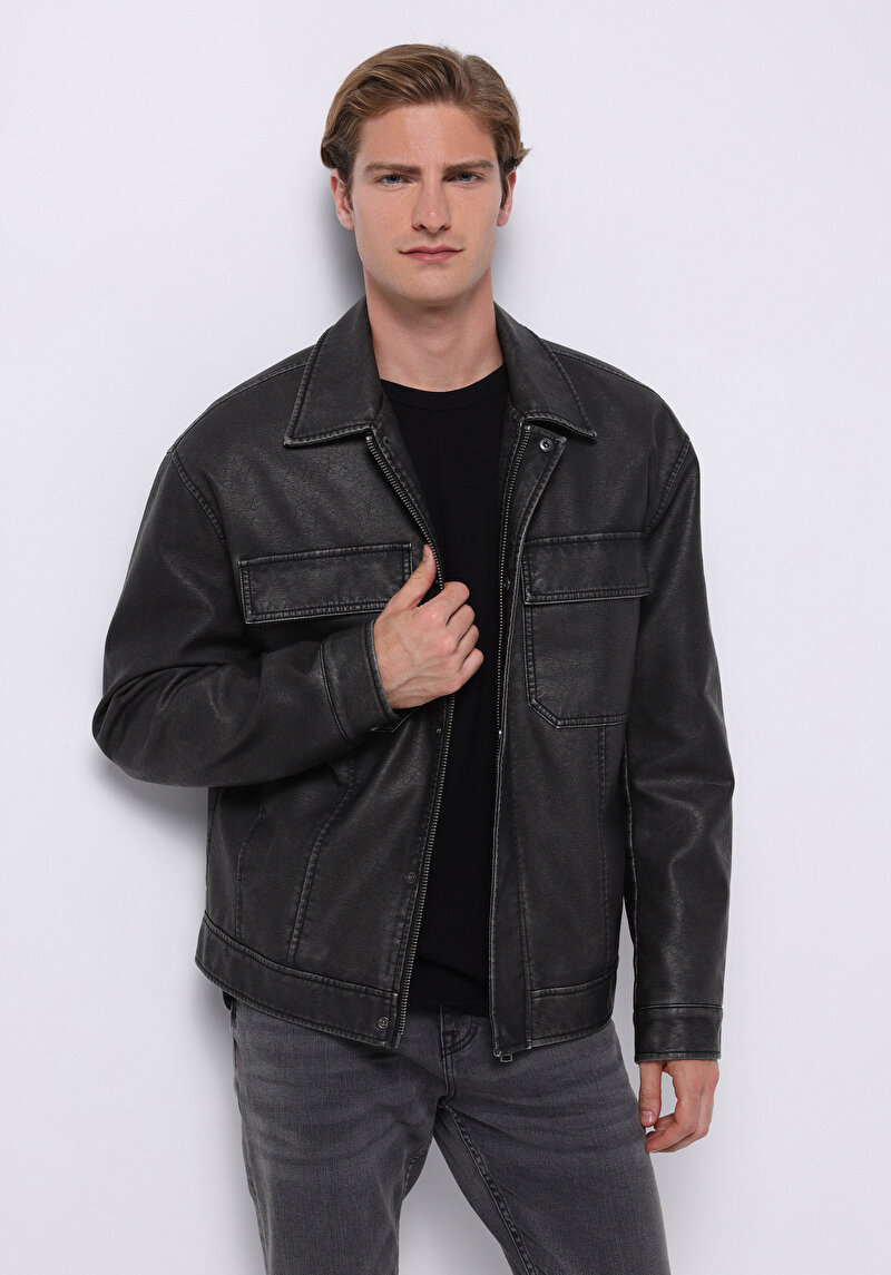 Зображення Куртка З Еко-шкіри Чоловіча Чорна  Cl1076178