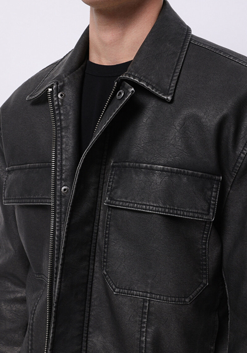 Показати інформацію про Куртка З Еко-шкіри Чоловіча Чорна  Cl1076178