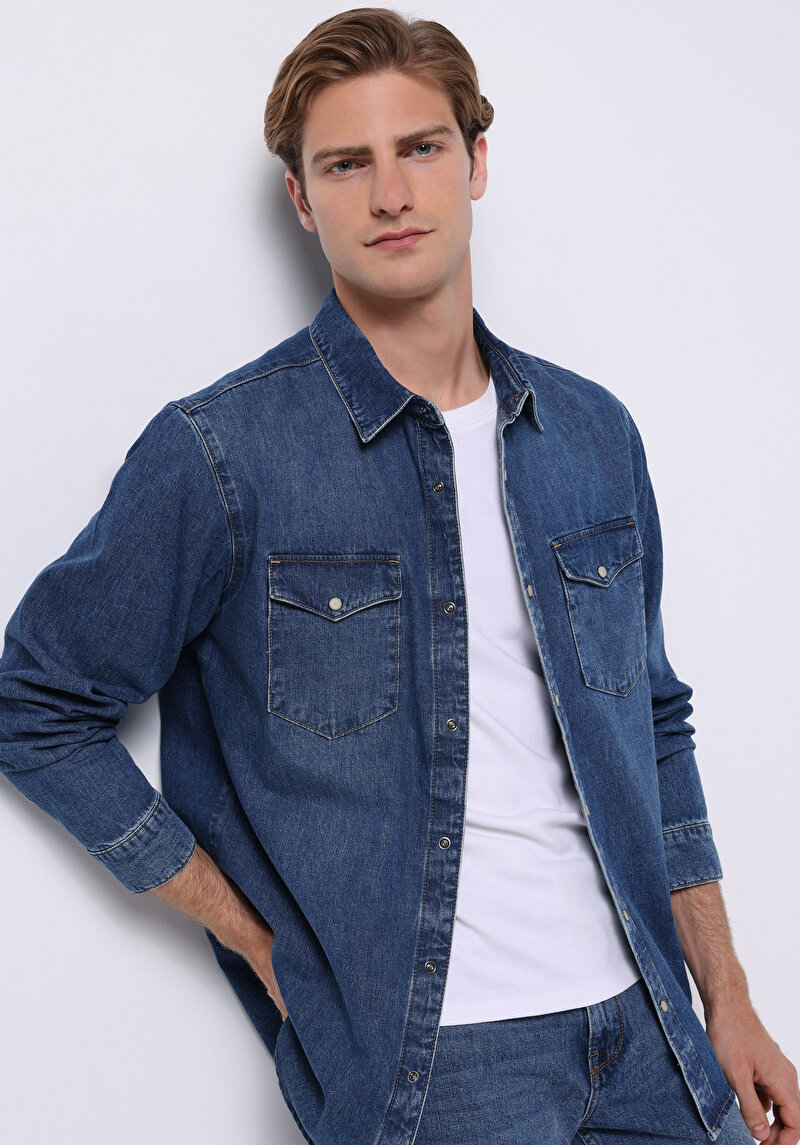 Зображення Сорочка З Довгим Рукавом Чоловіча Блакитна  Cl1076174