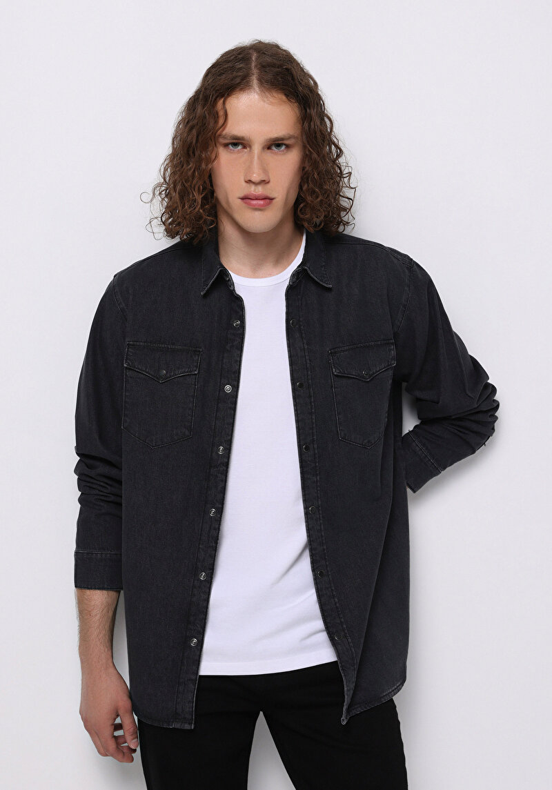 Зображення Сорочка З Довгим Рукавом Чоловіча Чорна  Cl1076175