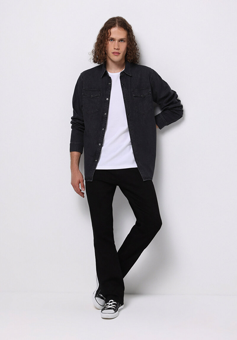 Показати інформацію про Сорочка З Довгим Рукавом Чоловіча Чорна  Cl1076175