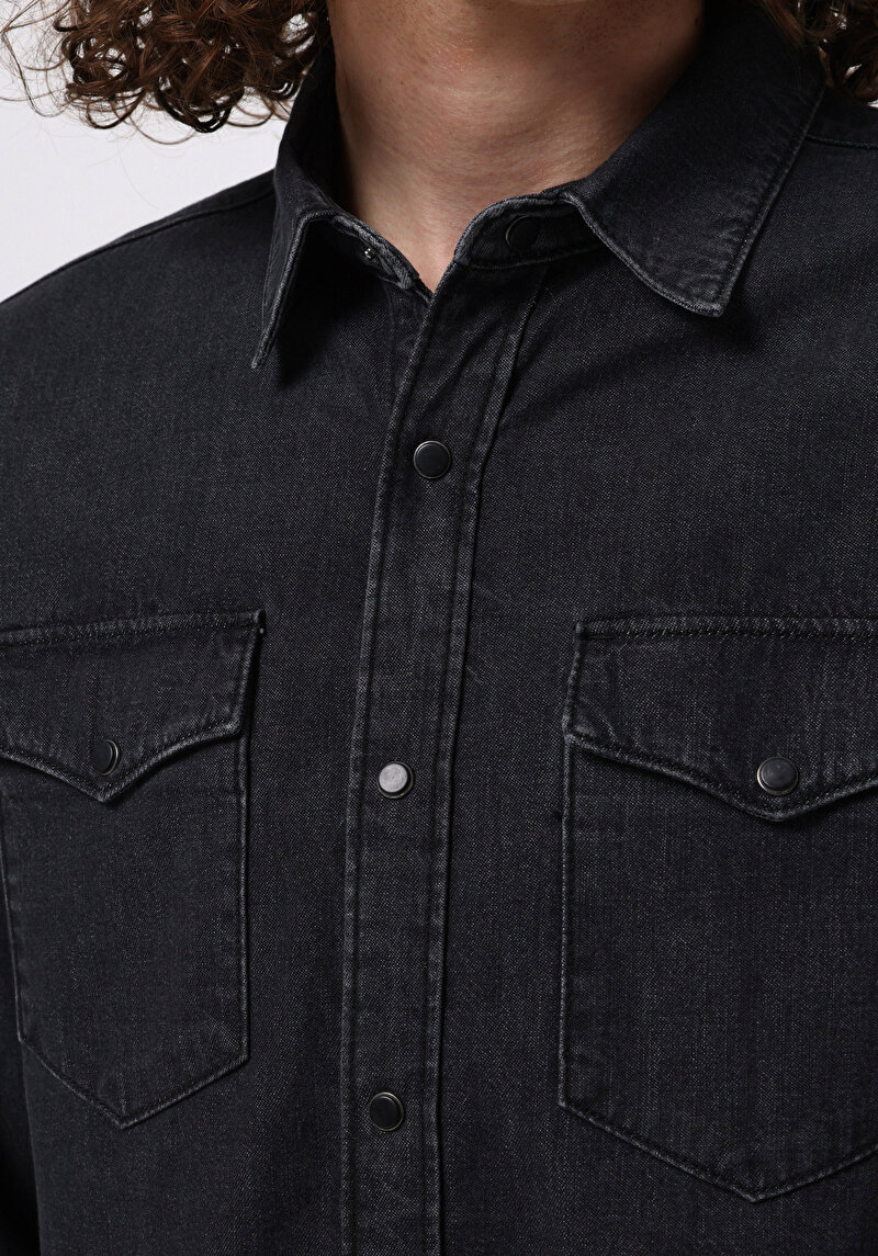 Показати інформацію про Сорочка З Довгим Рукавом Чоловіча Чорна  Cl1076175