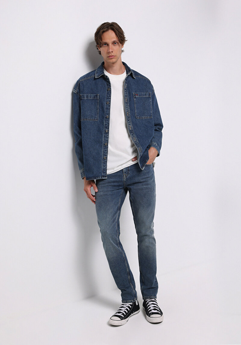 Зображення 044 Karl Джинси Чоловічі Блакитні Прямого Крою Cl1076968