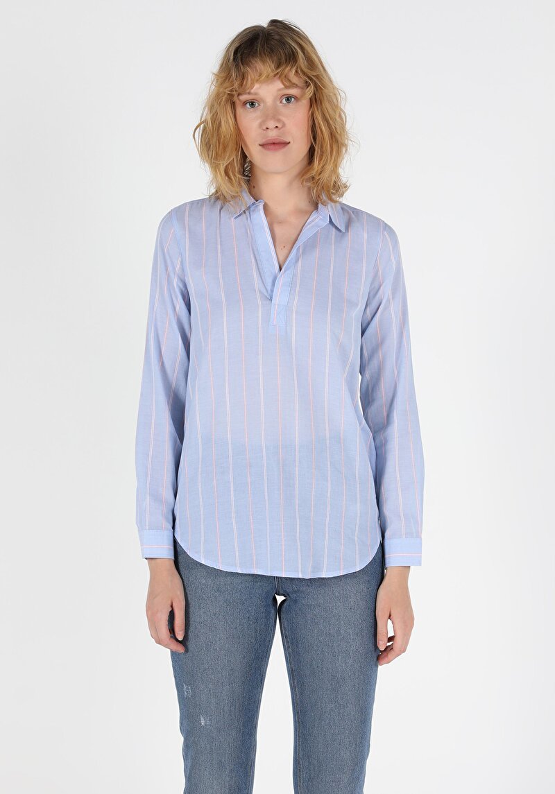 Показати інформацію про Сорочка З Довгим Рукавом Жіноча Блакитна  Cl1049228