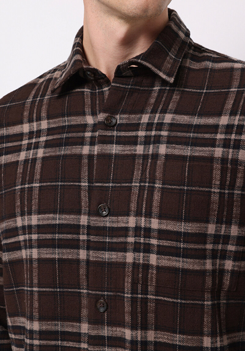 Показати інформацію про Сорочка З Довгим Рукавом Чоловіча Коричнева  Cl1076281