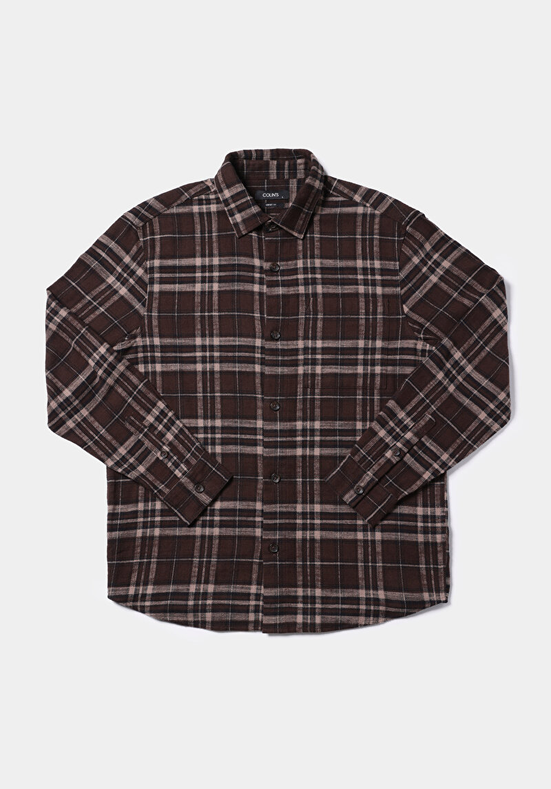 Показати інформацію про Сорочка З Довгим Рукавом Чоловіча Коричнева  Cl1076281