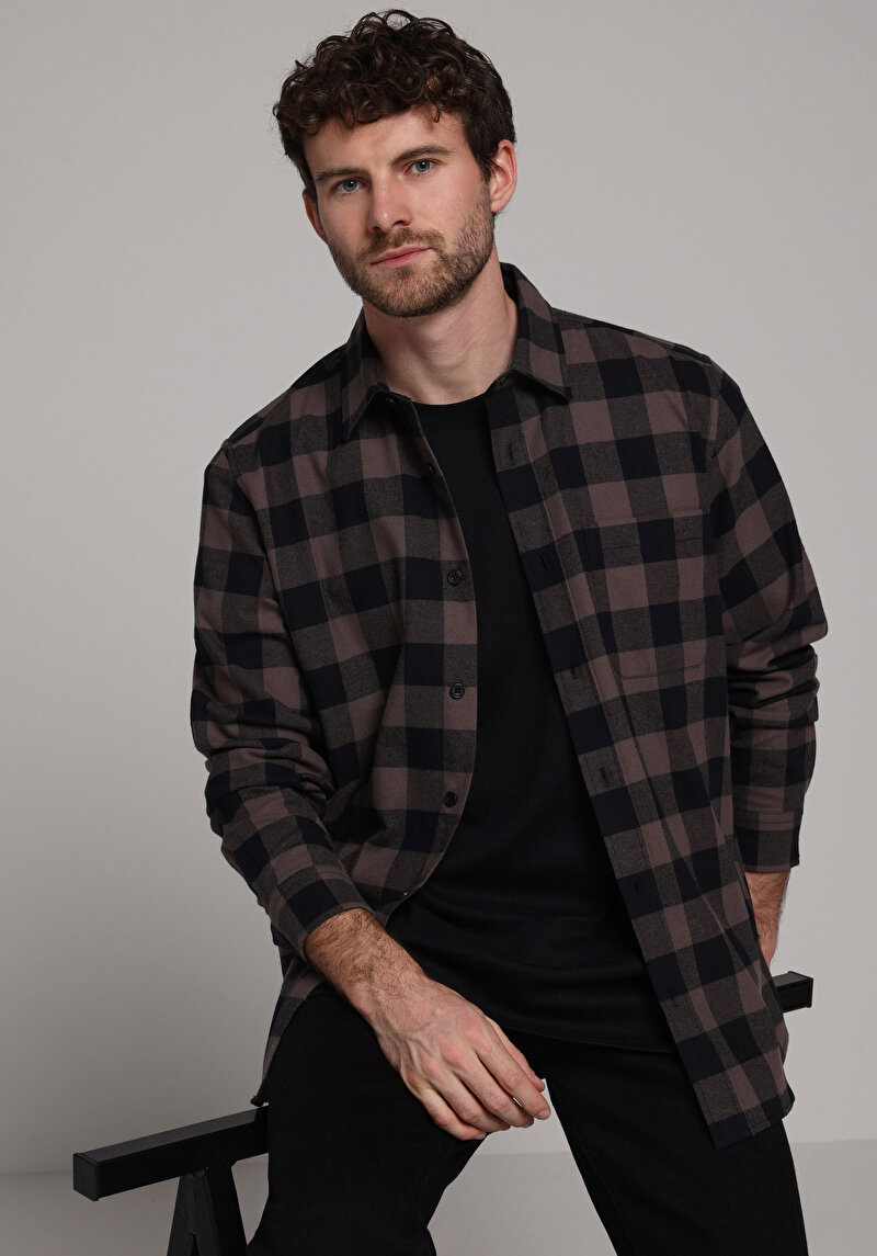 Зображення Сорочка З Довгим Рукавом Чоловіча Коричнева  Cl1077585