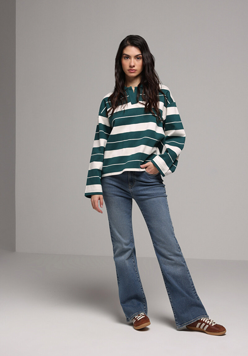 Зображення Теніска Поло З Довгим Рукавом Жіночий Зелений