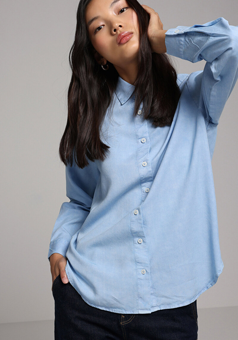 Зображення Сорочка З Довгим Рукавом Жіноча Блакитна  Cl1077717