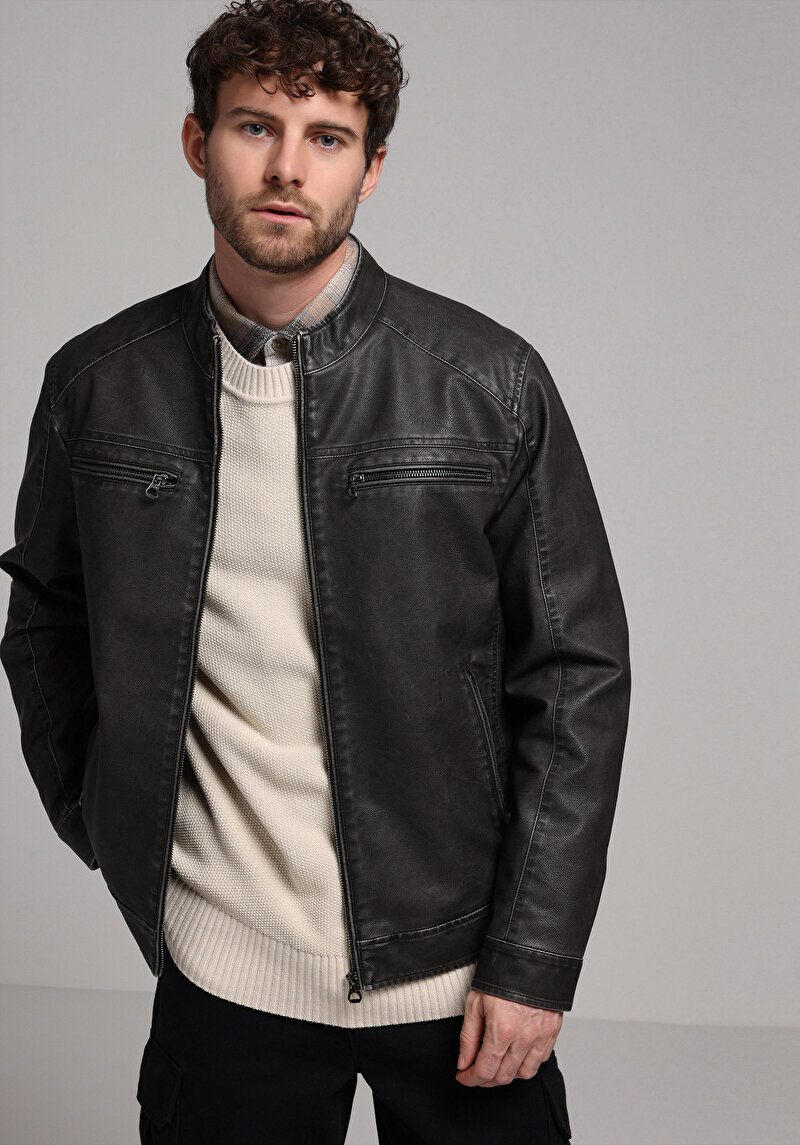 Зображення Куртка З Еко-шкіри Чоловіча Сіра  Cl1078342