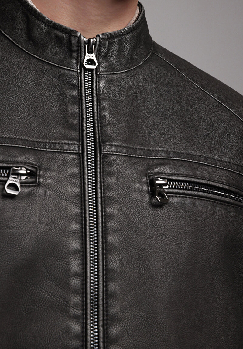 Показати інформацію про Куртка З Еко-шкіри Чоловіча Сіра  Cl1078342