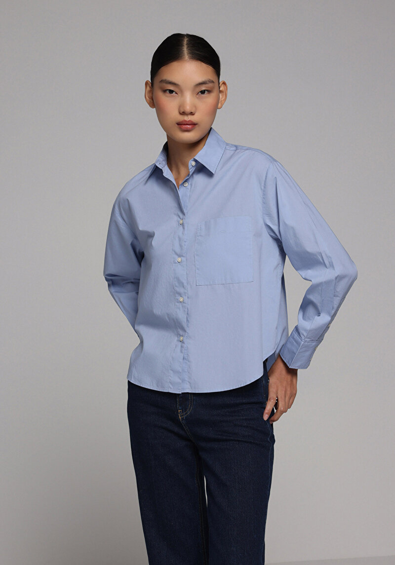 Зображення Сорочка З Довгим Рукавом Жіноча Блакитна