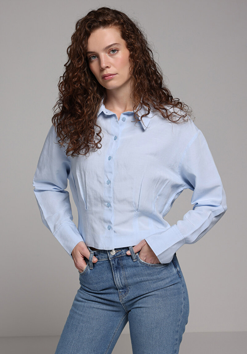 Зображення Сорочка З Довгим Рукавом Жіноча Блакитна