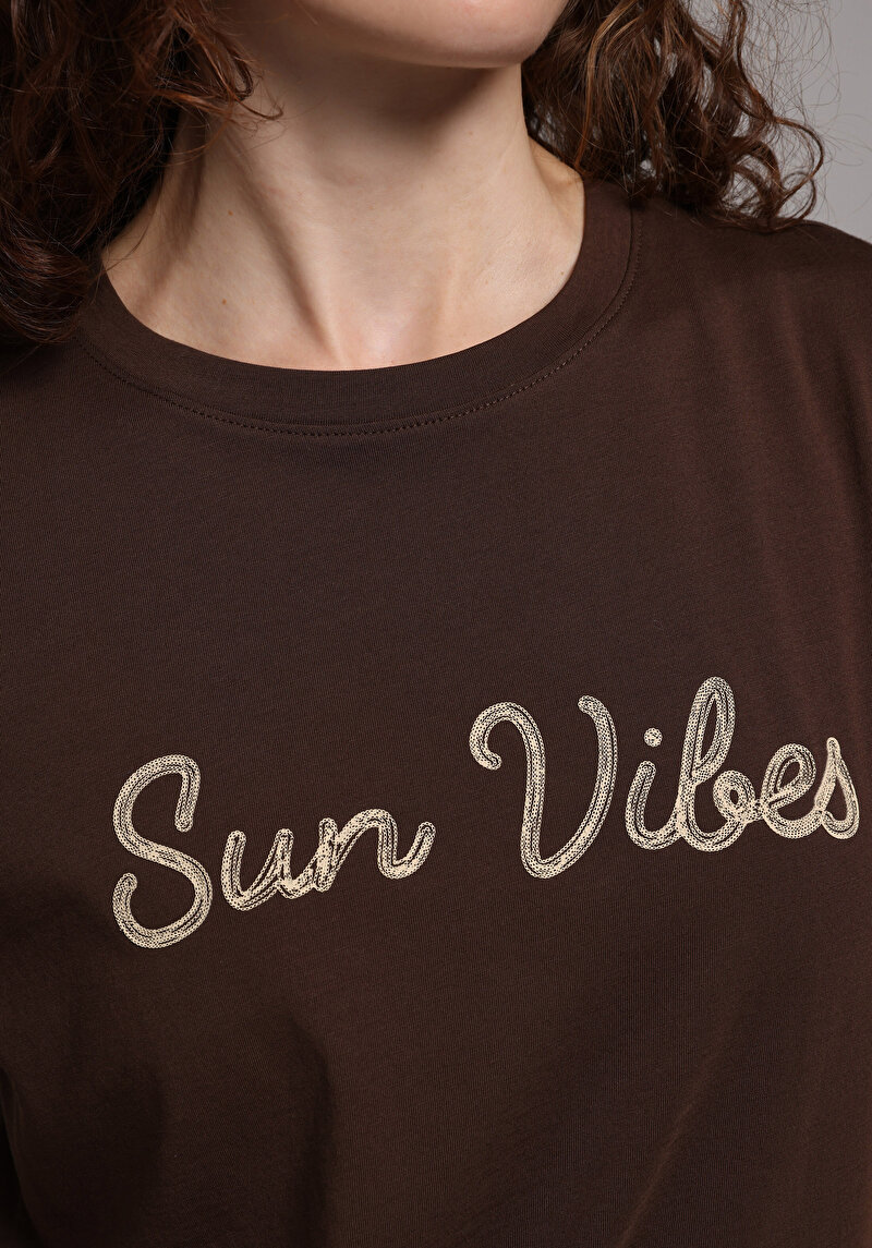 Показати інформацію про Футболка З Коротким Рукавом Жіноча Коричнева