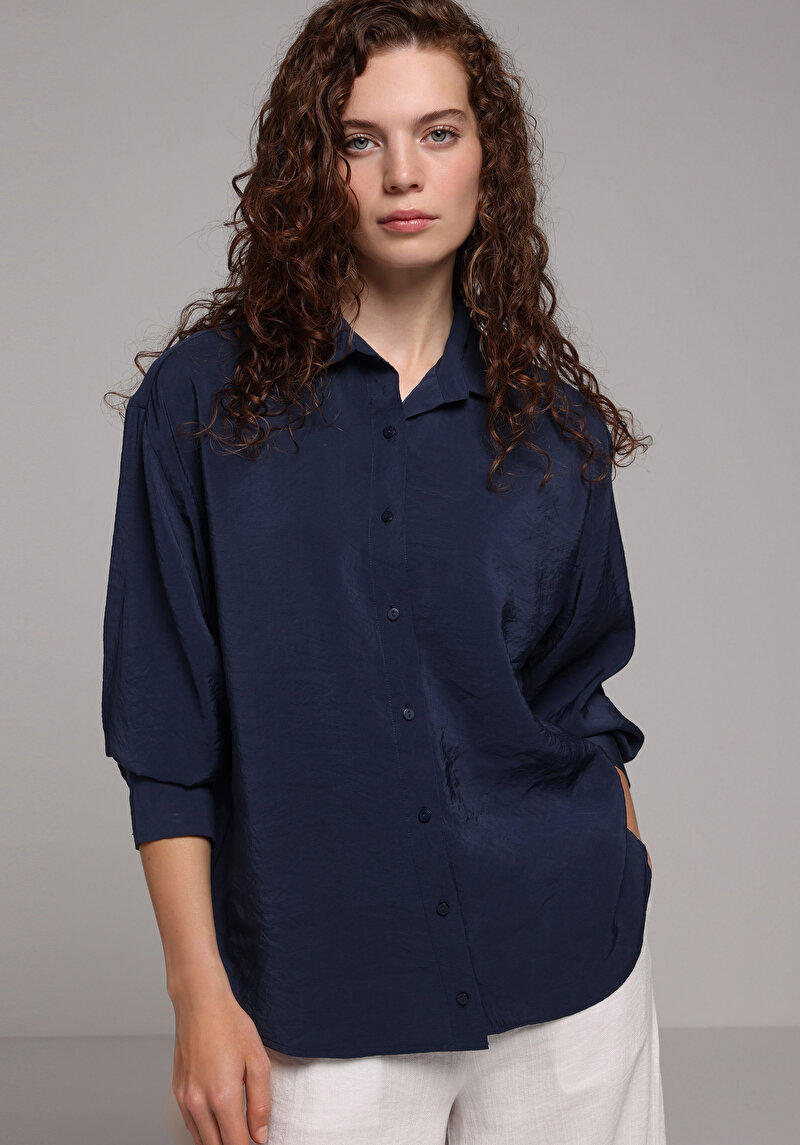 Зображення Сорочка З Довгим Рукавом Жіноча Синя