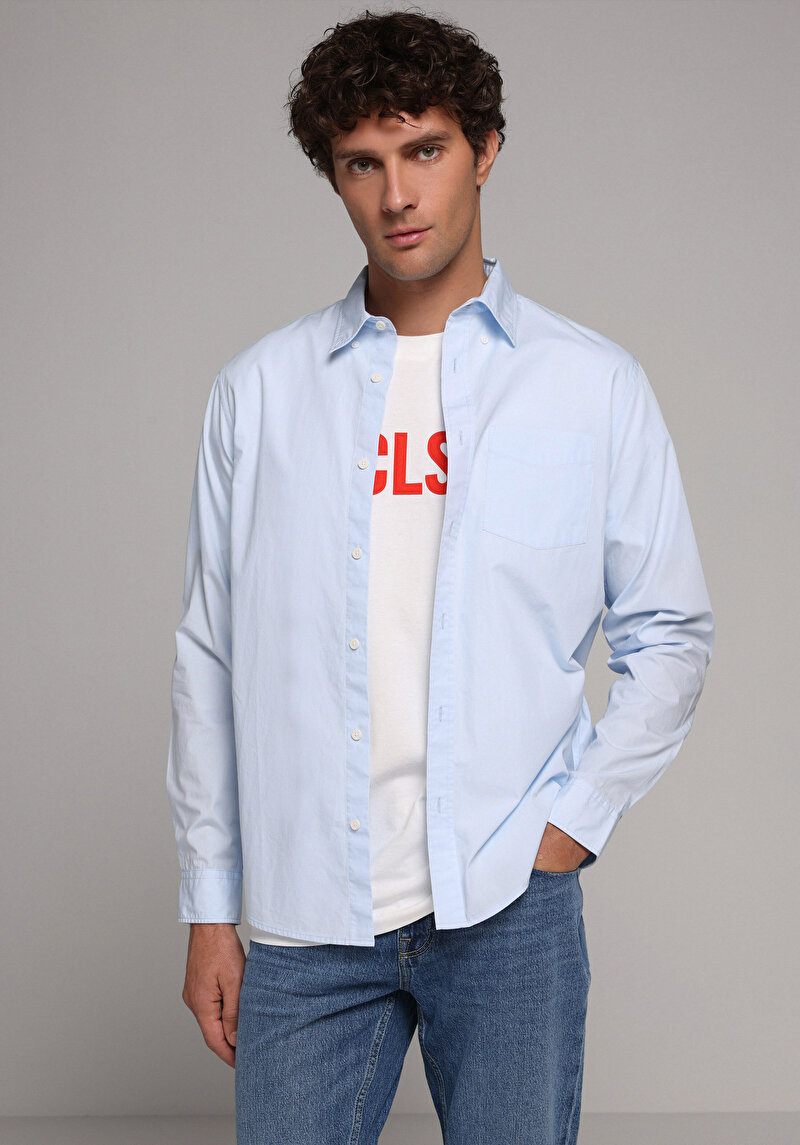 Зображення Сорочка З Довгим Рукавом Чоловіча Блакитна  Cl1080056