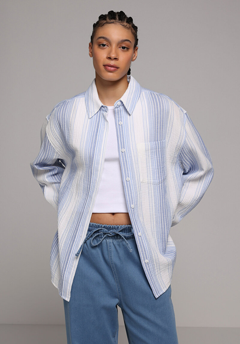 Зображення Сорочка З Довгим Рукавом Жіноча Блакитна