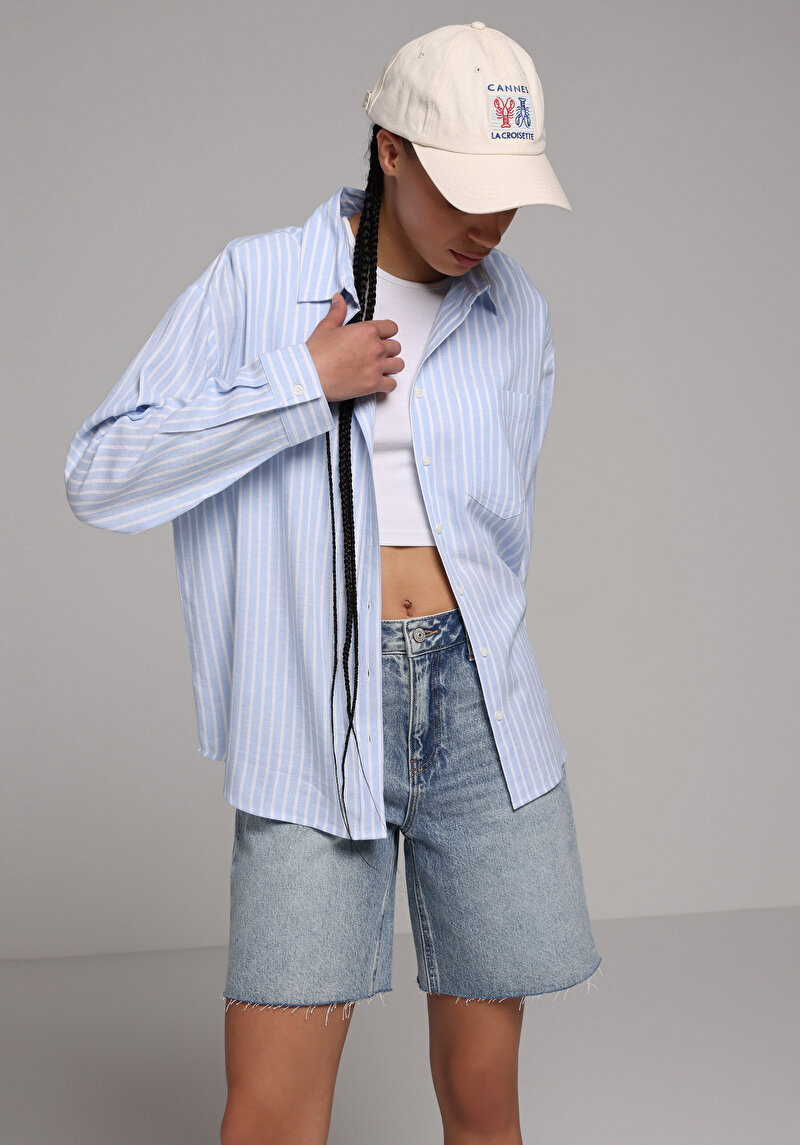 Зображення Сорочка З Довгим Рукавом Жіноча Блакитна  Cl1079513