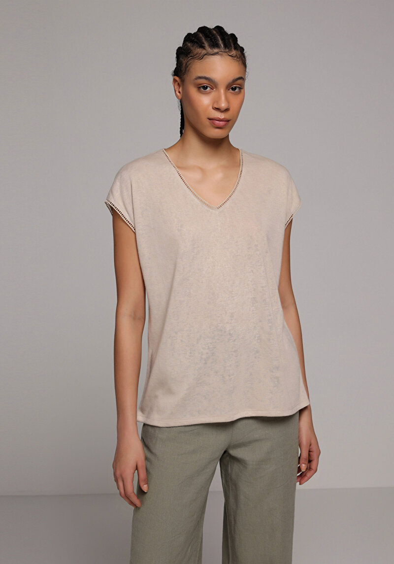 Зображення Блуза З Коротким Рукавом Жіночий Бежева