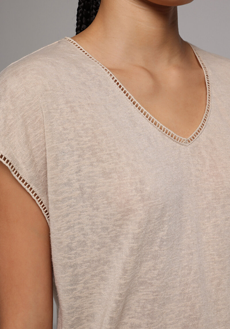 Показати інформацію про Блуза З Коротким Рукавом Жіночий Бежева