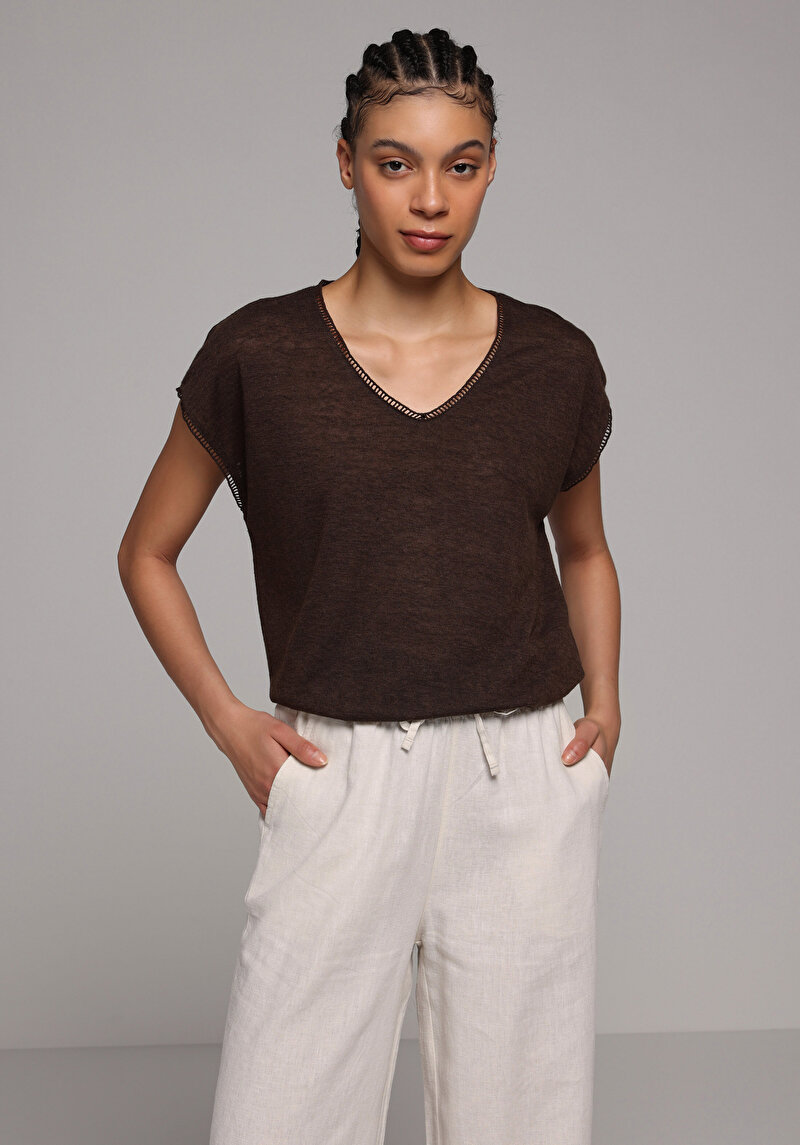 Зображення Блуза З Коротким Рукавом Жіночий Коричнева