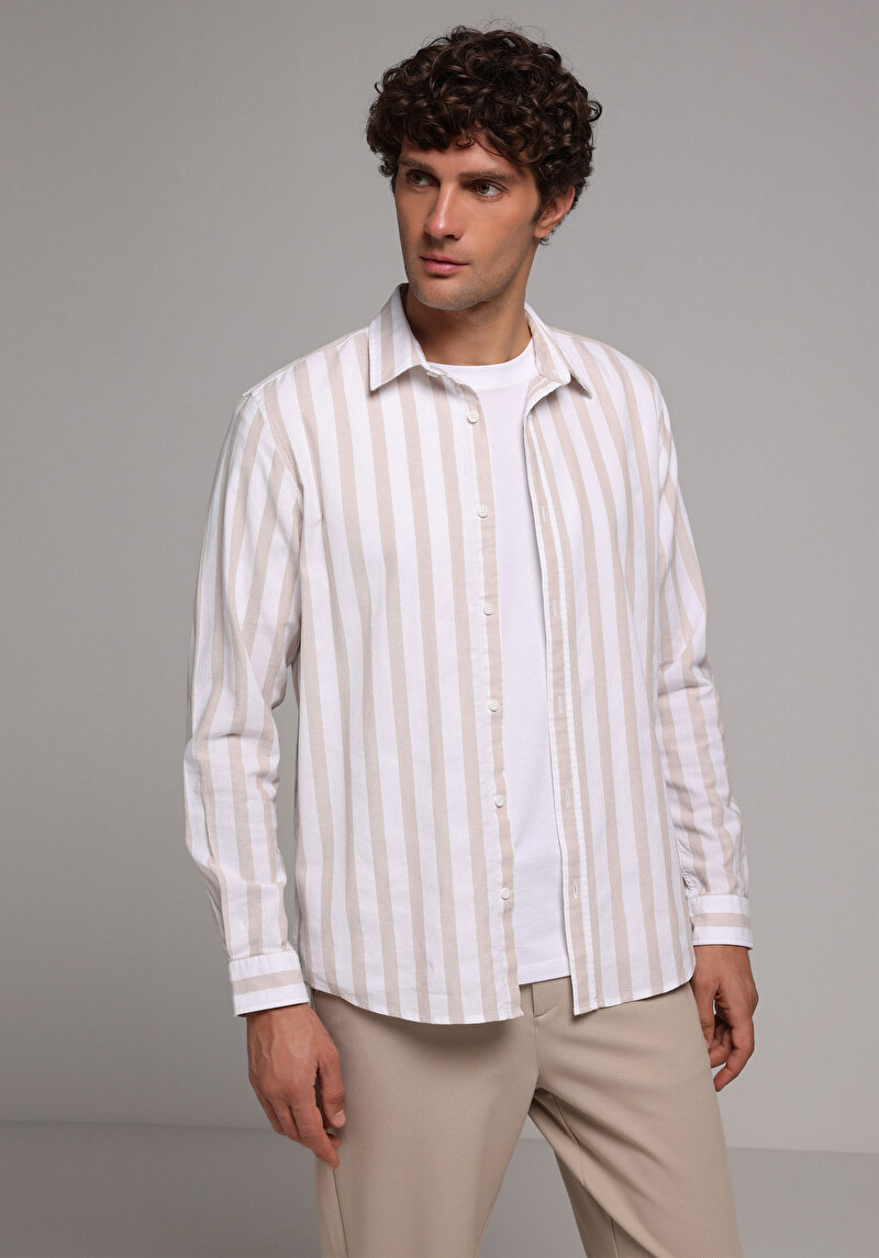 Зображення Сорочка З Довгим Рукавом Чоловіча Бежева Cl1079312