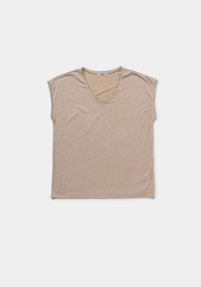 Показати інформацію про Блуза З Коротким Рукавом Жіночий Бежева