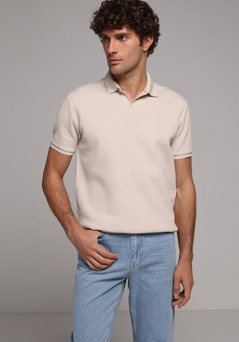 Зображення Поло З Коротким Рукавом Чоловіче Бежеве