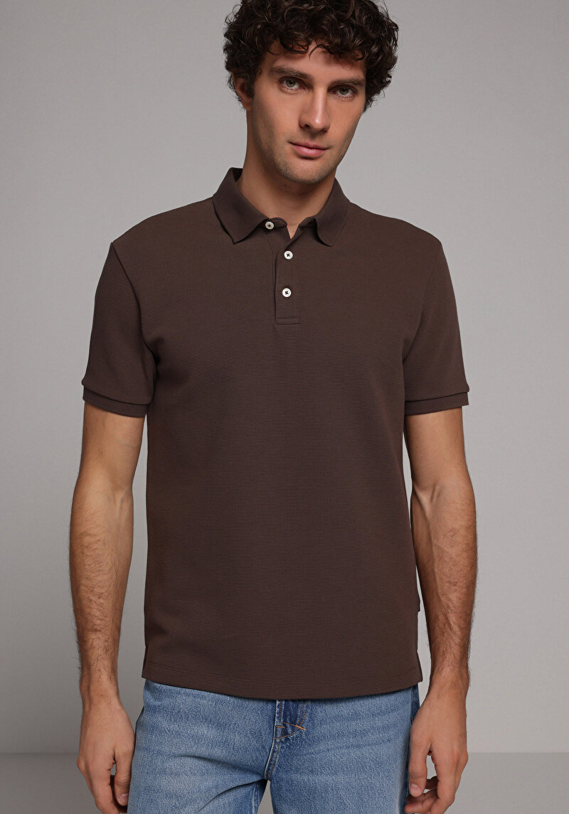 Зображення Поло З Коротким Рукавом Чоловіче Коричневе