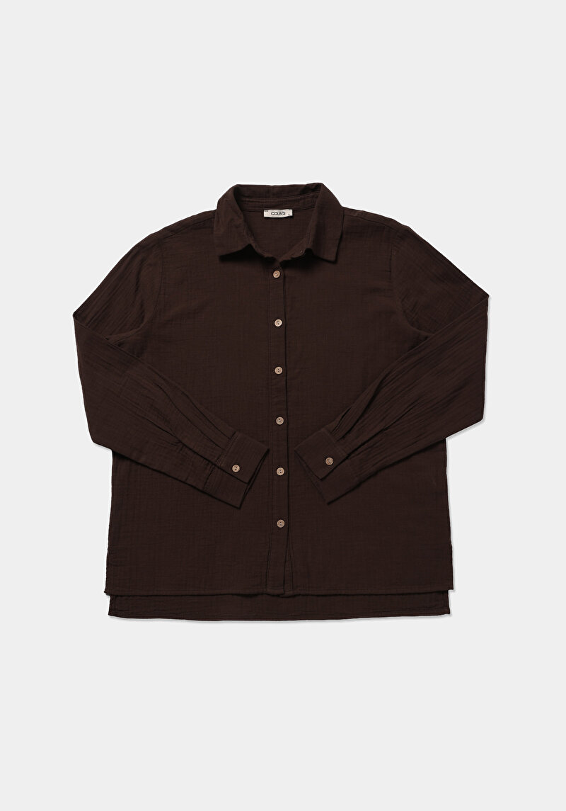 Зображення Сорочка З Довгим Рукавом Жіноча Коричнева