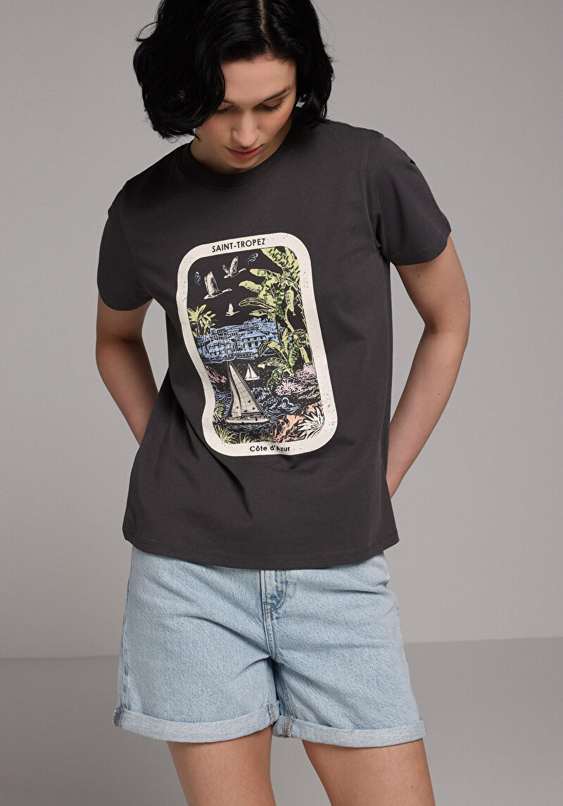 Зображення Футболка З Коротким Рукавом Жіноча Сіра