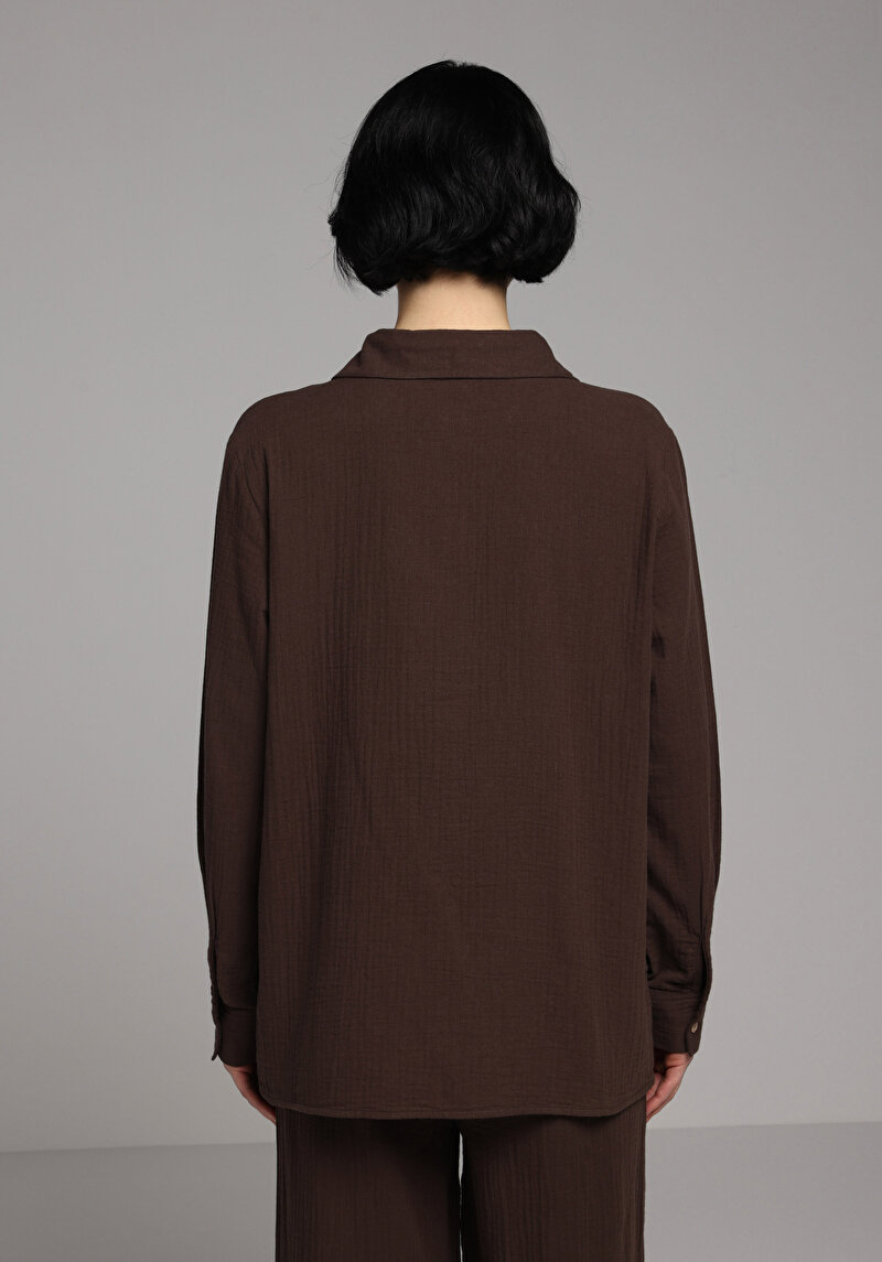 Зображення Сорочка З Довгим Рукавом Жіноча Коричнева