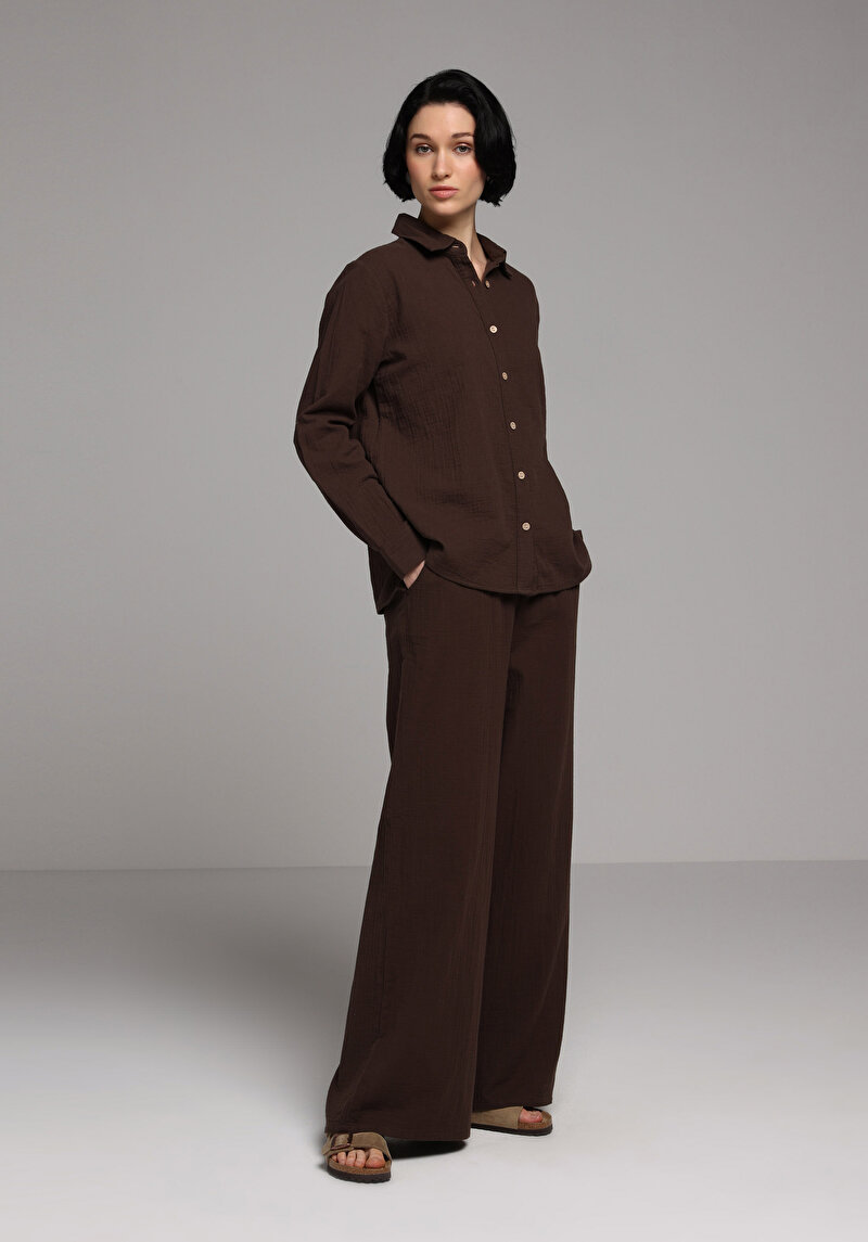 Зображення Сорочка З Довгим Рукавом Жіноча Коричнева