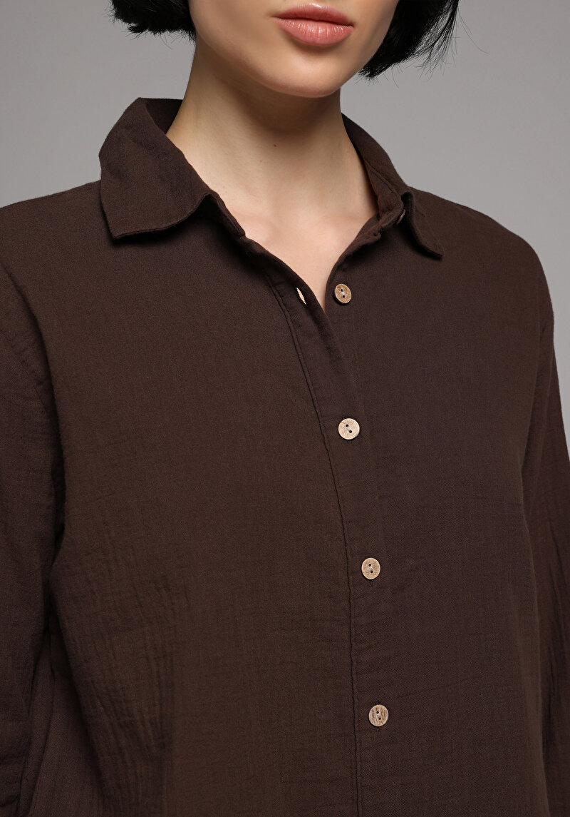 Зображення Сорочка З Довгим Рукавом Жіноча Коричнева