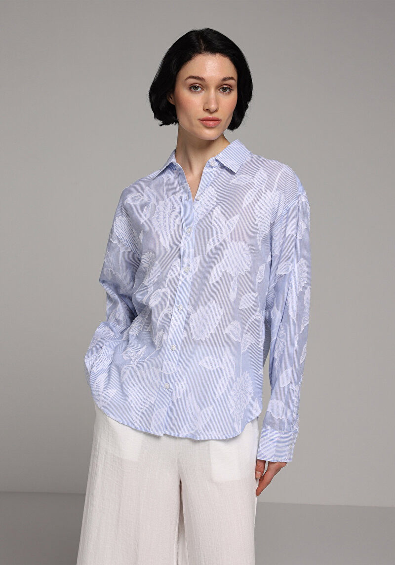 Зображення Сорочка З Довгим Рукавом Жіноча Блакитна