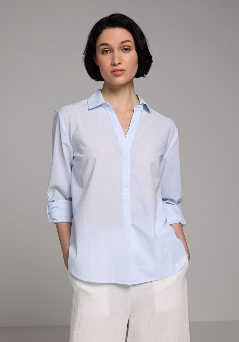 Зображення Сорочка З Довгим Рукавом Жіноча Блакитна